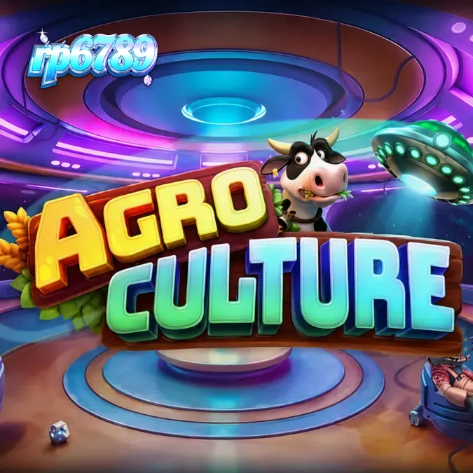 Tampilan visual slot AgroCulture dengan latar belakang peternakan dan elemen alien